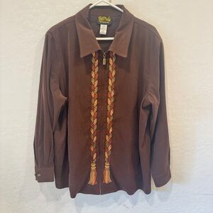 Bob Mackie Jacket Womens 1X Embroidered Braided Zippered Front Autumn Fall